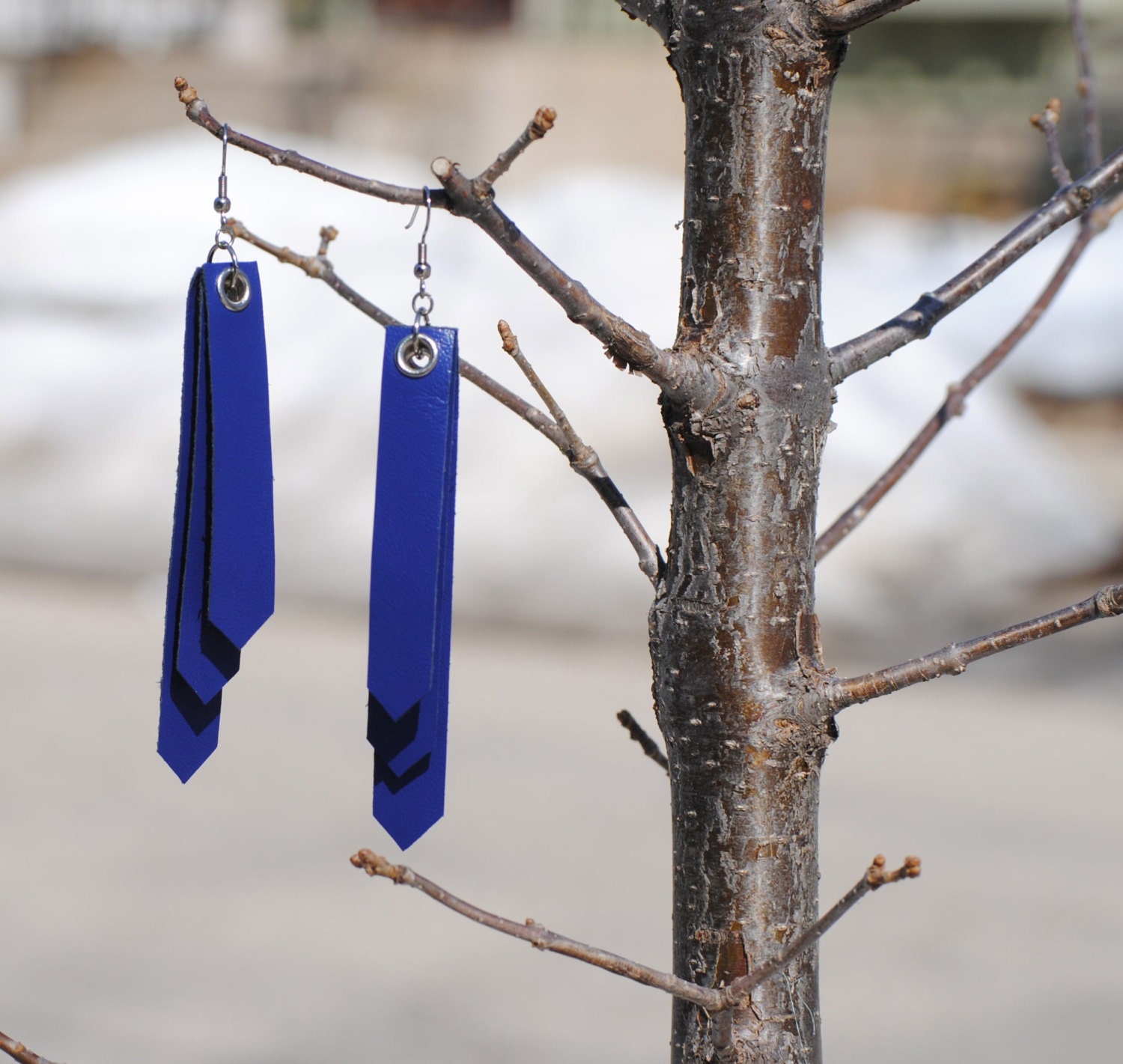 Layered blue leather earrings