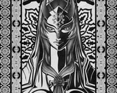 Legend of Zelda Twilight Princess - Midna Twil Line Art - signed museum quality giclée fine art print 16" x 20"