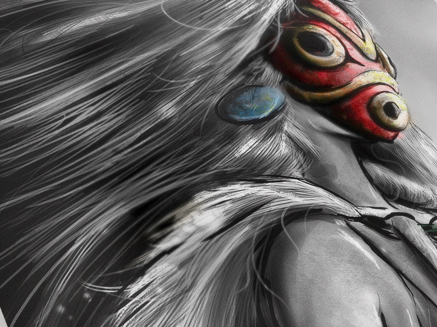 Princess Mononoke San Fury Digital Painting - signed museum quality giclée fine art print 16" x 20"