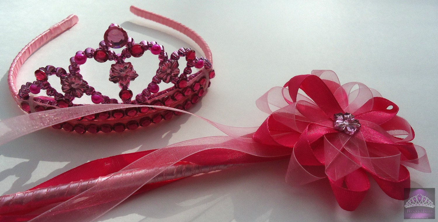 Sleeping Beauty Aurora Inspired Wand and Tiara Set in light pink for dress up, birthday party, beauty pageant, princess, party favor, bridal