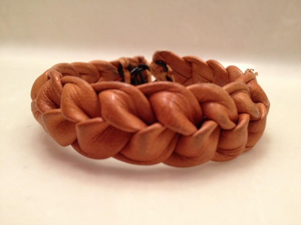 Vintage Woven Tan Leather Bracelet with Clasp
