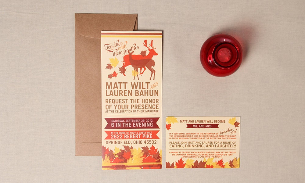 Fall Deer Woodsy Wedding Invitation Set