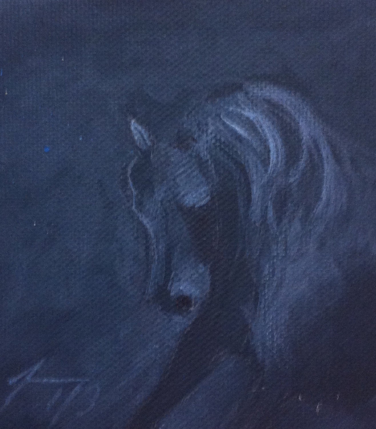 Wild Horse in the Mist on Black Background Tiny Original Painting - Introductory SALE price
