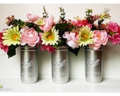 Silver Wedding / Bridesmaids Bouquet Holders - Painted Mason Jar Vase - Wedding Decor - Centerpiece - 1.5 Pint Ball Jars