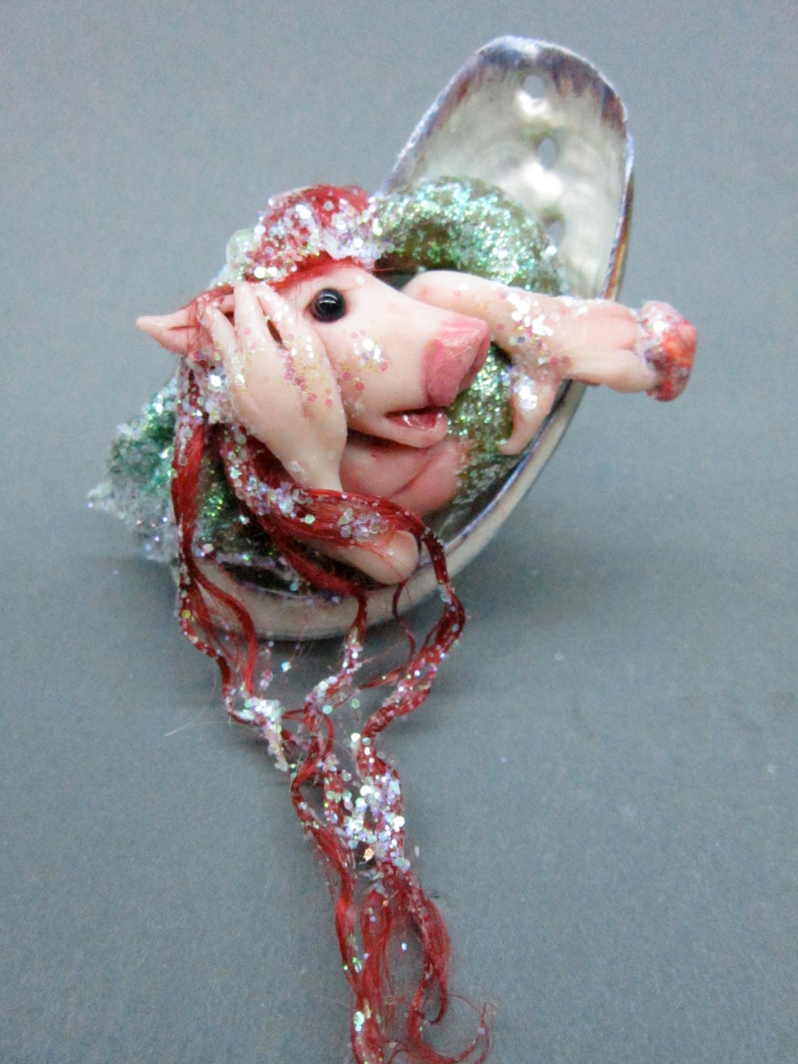 MERPIGGY pig OOAK mermaid critter fairy pet sea shell Fantasy ocean fae art sculpture