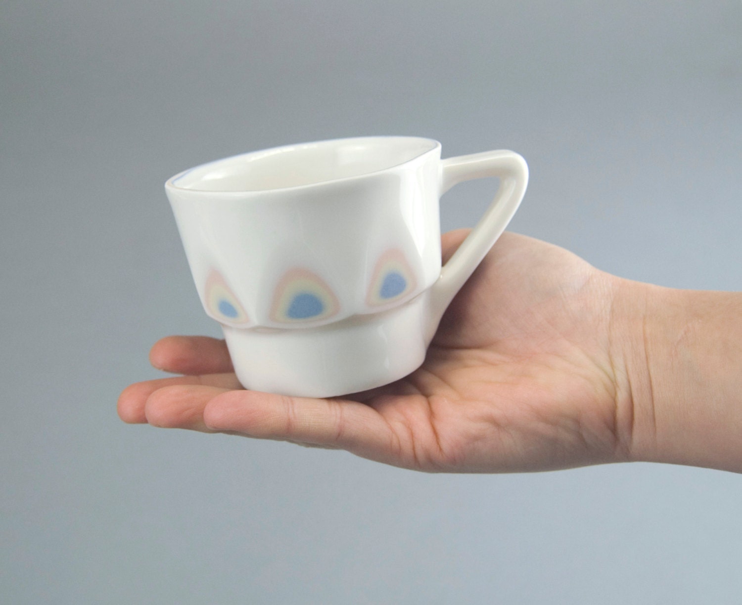 Ceramic Porcelain cup coffee tea - unique handmade serving decorative textured kitchen pottery modern morning coffee - white blue