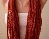 Brick Color Chain Infinity Scarf  - Crochet Scarf