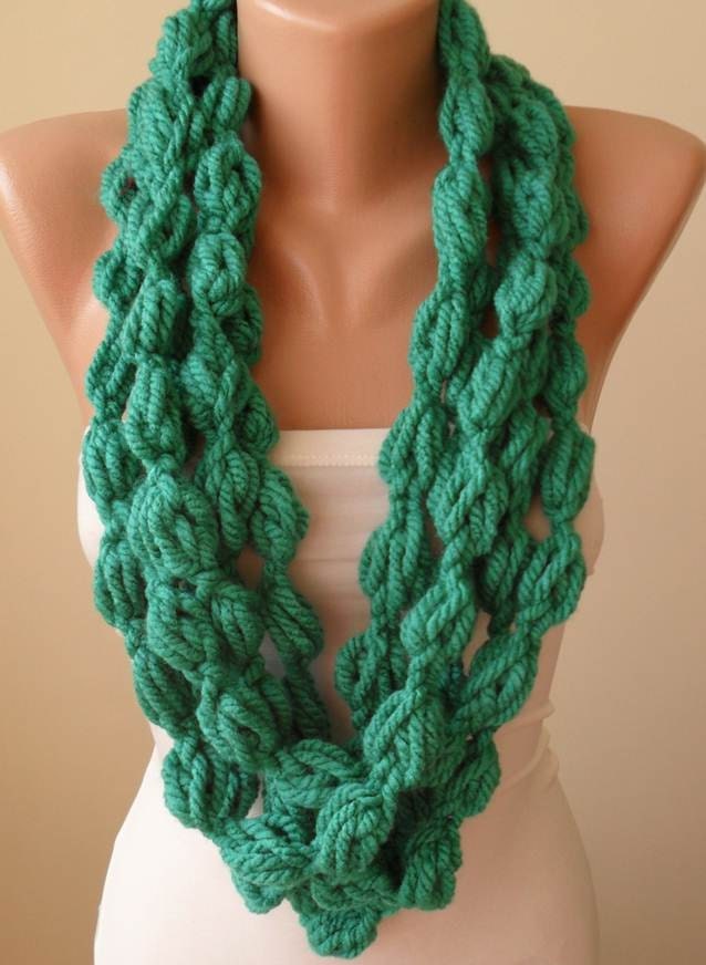 Mother's Day - Green Wool Infinity Scarf  - Crochet Scarf