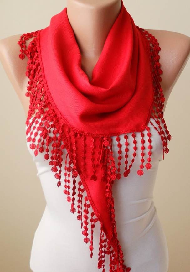 Red Pashmina Scarf with Trim Edge