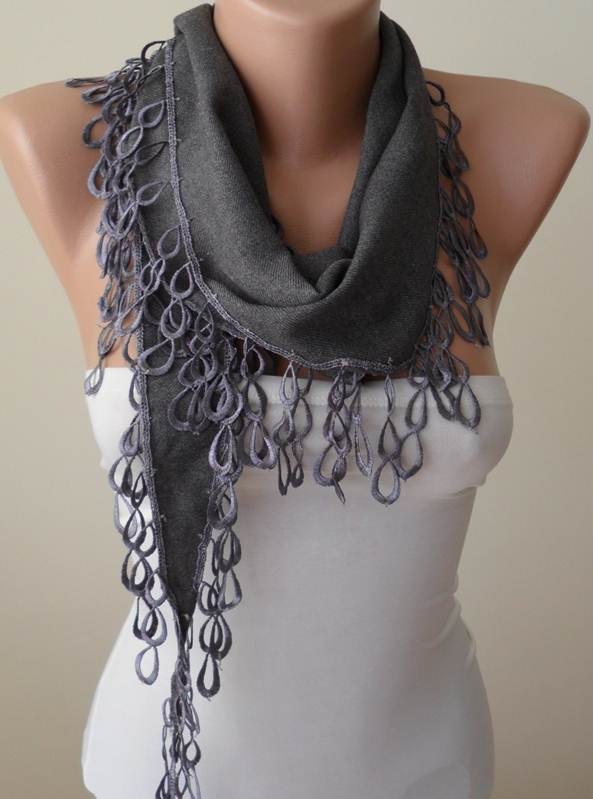 Gray pashmina scarf - Valentine's Day - Pashmina Scarf in Gray with Trim Edge
