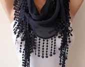 Lightweight Summer Scarf  - Dark Blue Scarf with Trim Edge