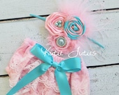 The Cotton Candy Diaper Cover & Headband- Pink and Turquoise, Ostrich, Lace, baby, Girl, Newborn, Infant, Toddler, photo prop, 1st birthday,