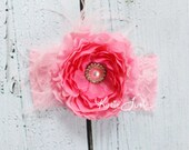 Pink Princess Headband- birthday, 1st bday, Ranunculus flowers, pearls, lace, newborn, baby, infant, girl, toddler photo prop