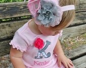 Pink and Gray Headband- flowers, newborn, baby, infant, girl, toddler photo prop, birthday, 1st birthday, cake smash, flower girl