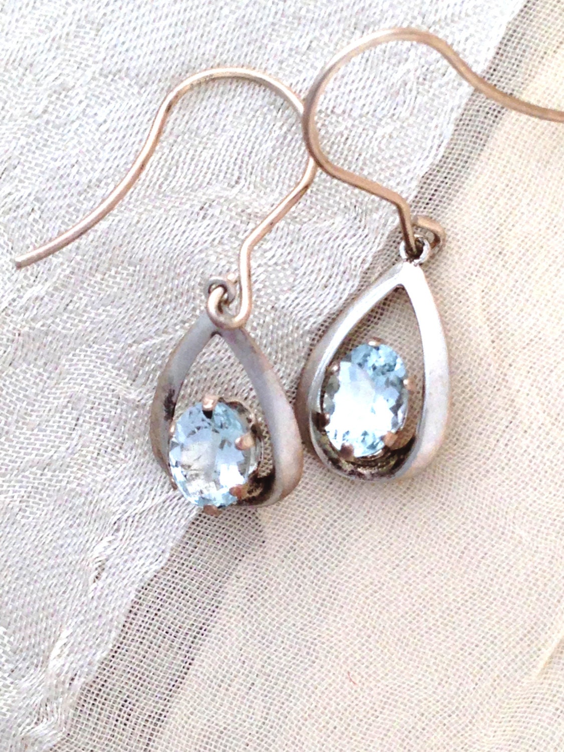 Vintage Aquamarine Earrings Sterling Silver Handmade Jewelry Never Worn