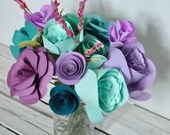 Paper Flower Bouquet  Wedding bouquet Wedding Centerpiece Purple, Teal, Green Paper flowers