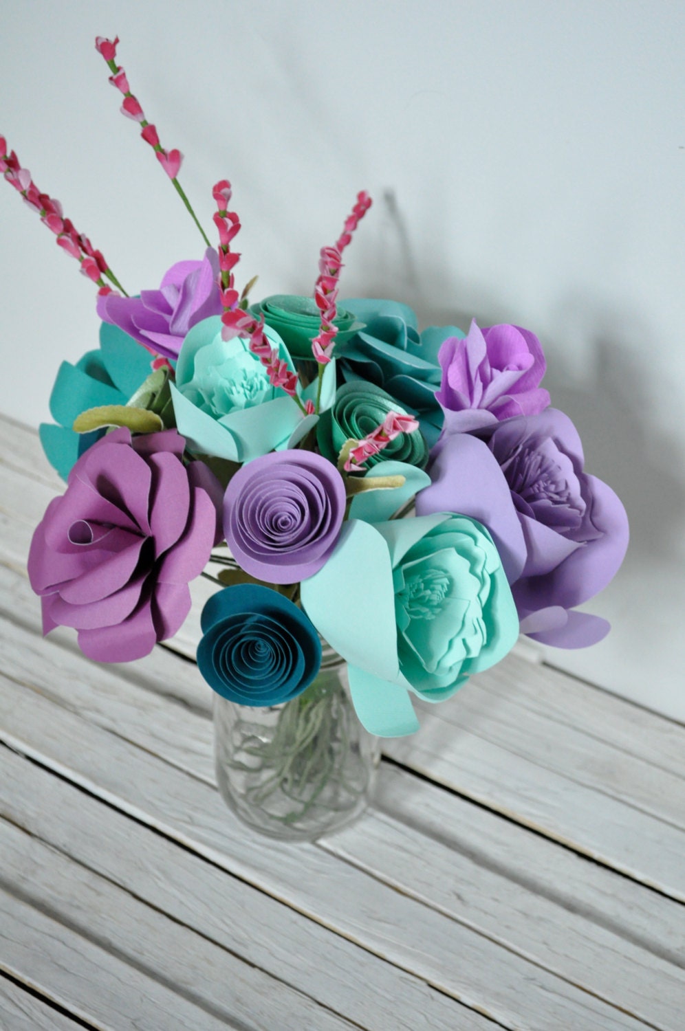 Paper Flower Bouquet Mother's Day Flowers Wedding bouquet Wedding Centerpiece Purple, Teal, Green Paper flowers