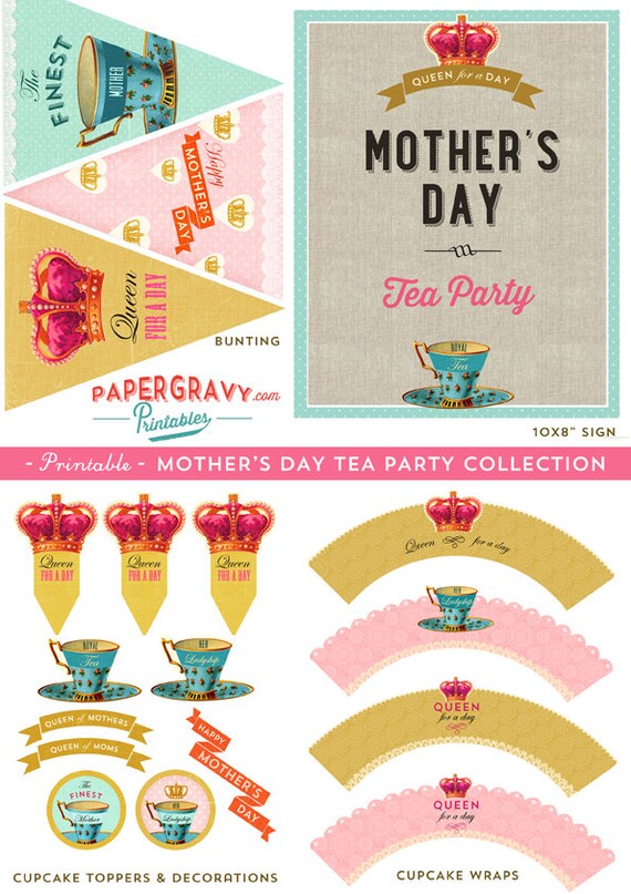 Digital Printable Mother's Day Vintage Style Tea Party Decorations Il_570xn
