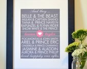 Prince and Princess 11x14 Disney print- Famous Couples- Unique Anniversary Gift- Personalized gift for boyfriend
