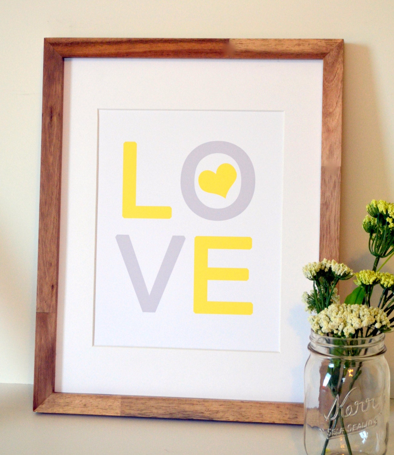 Love print  11 x 14 -Yellow and grey print-  Simple print for baby girl nursery -Playroom- Toddler room