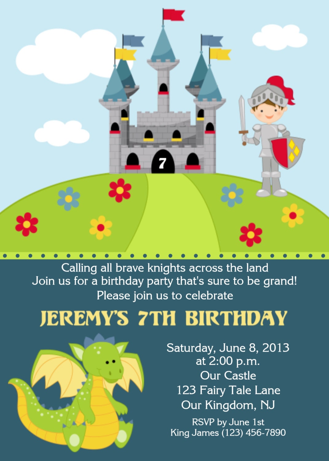 Knight in Shining Armor Invitation - Personalized Custom Knight Castle Birthday Invitation Print Your Own