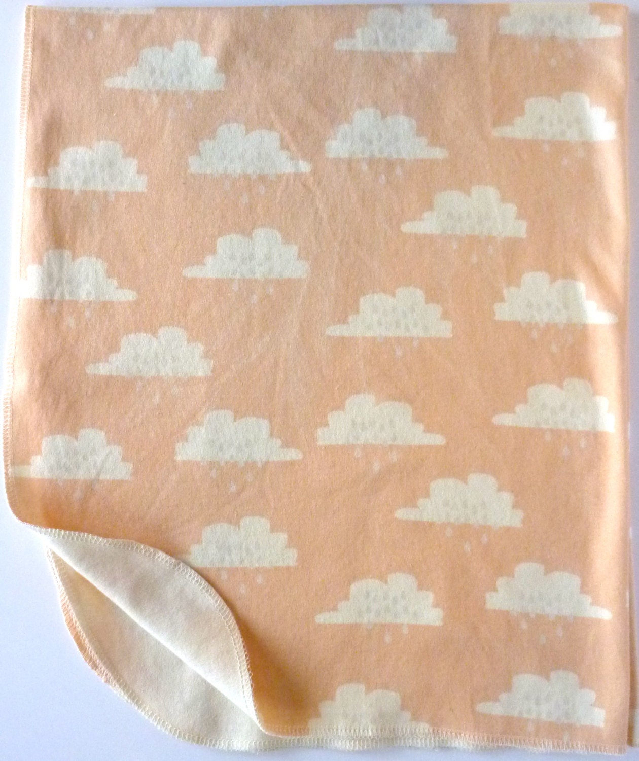 ORGANIC Baby Girl Peach and Grey Clouds Print Jersey Swaddle Blanket Large