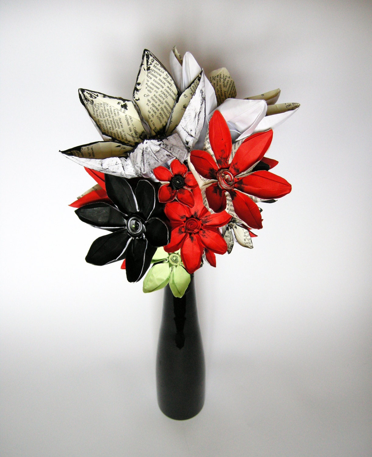 Free postage, Bride Bouquet or/and Home Decor: unique artwork origami paper flowers bouquet in grunge style