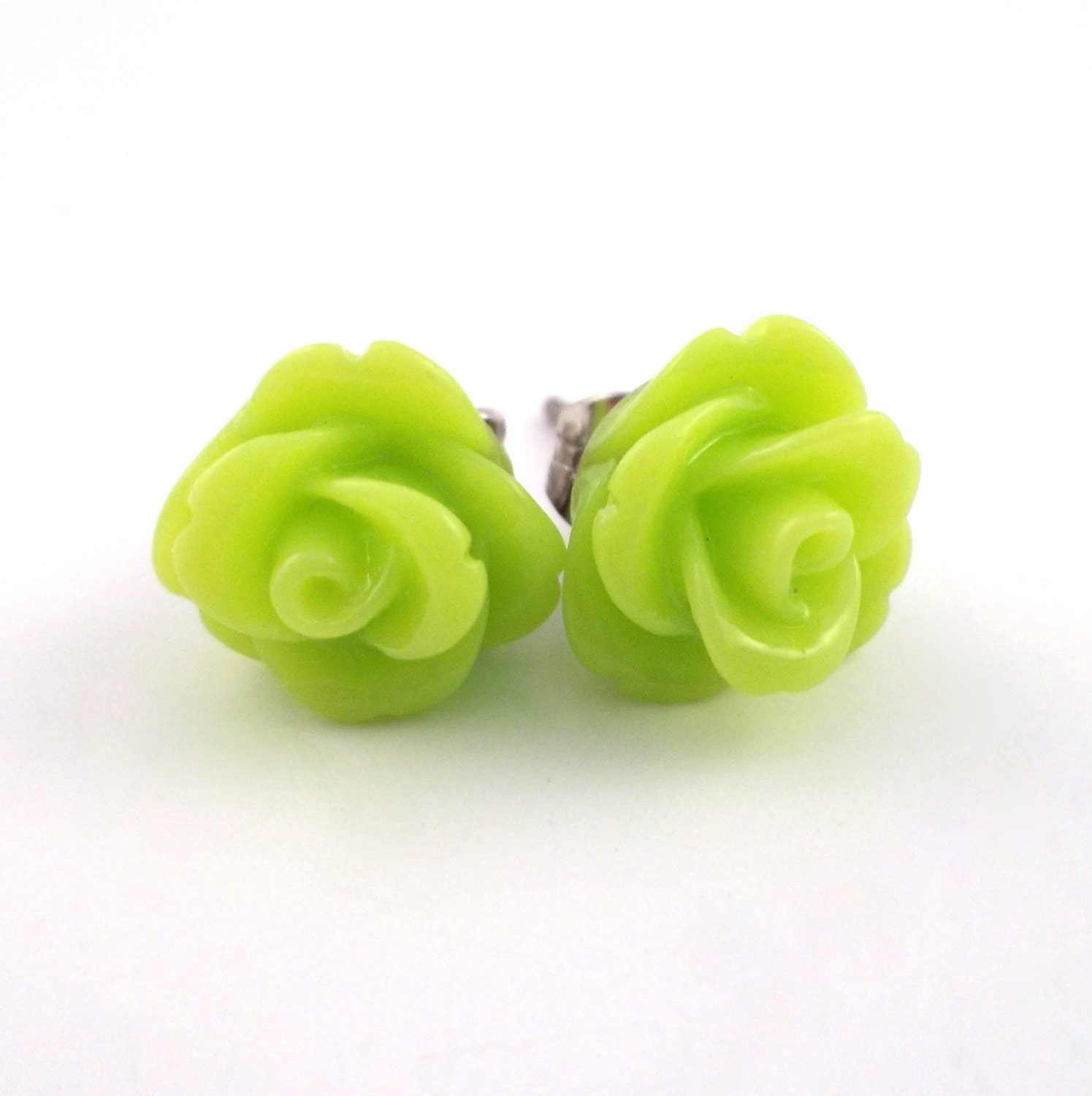Flower Post Earrings, Lime Rose Studs, Lime Rose Earrings, Floral Accessories, Spring Jewelry