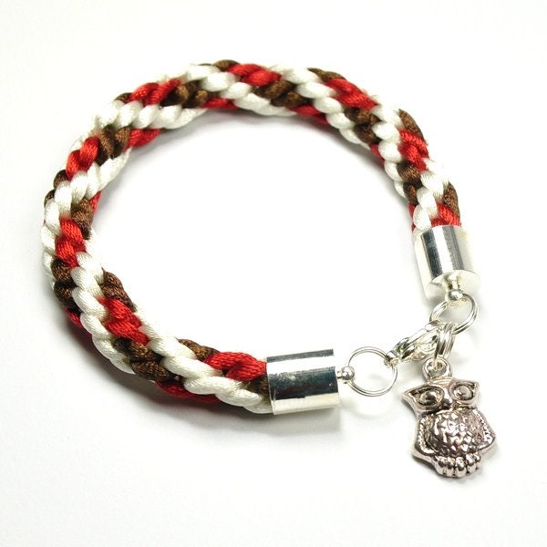 Kumihimo Bracelet. Manually Weaved Bracelet. Handmade Bracelet. Bracelet with Owl.
