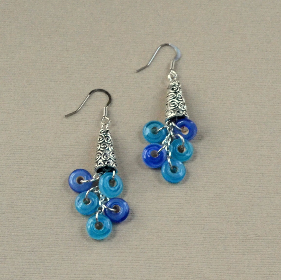 Boho Blue Silver Dangle Earrings Aqua India Glass Tassels Discs Bohemian Swirl Cones Fashion Jewelry Jewellery Free Shipping