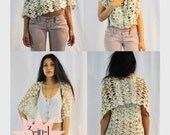 3 way wrap. crochet lace shawl, bolero vest, and hooded capelet in one. one size fits most. ready to ship