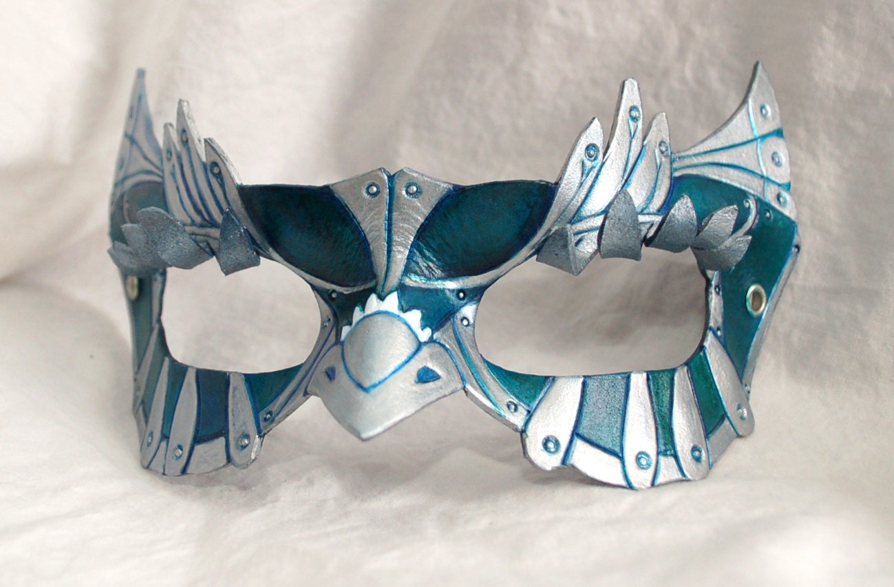 Made to Order -- SteamOwlet Leather Teal, Blue and Silver Steampunk Owl Cosplay Mask