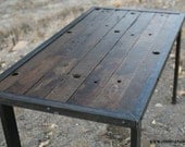 Desk/Table made of antique reclaimed wood from deck of WW II ship. Teak. Vintage/modern industrial design. Amazing history. Office/dining.