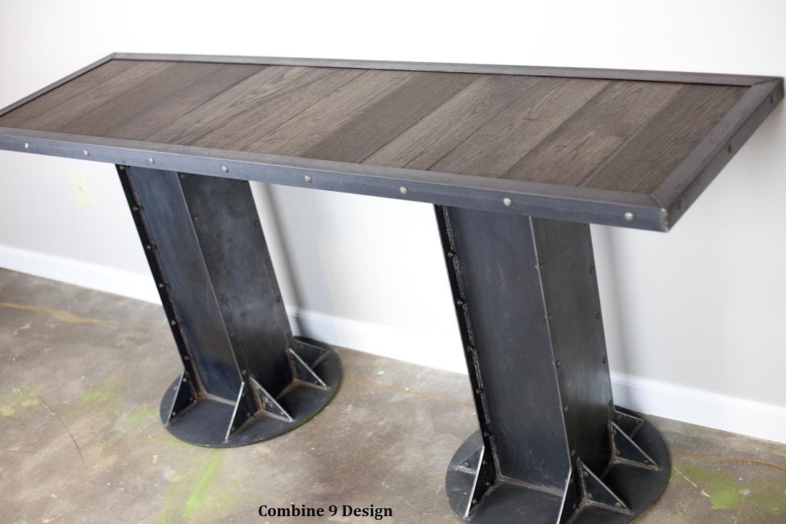Console Table - Vintage Industrial, urban/modern/loft design. Avail. w/ reclaimed wood top. (Mid Century, Sofa/side, bookcase).