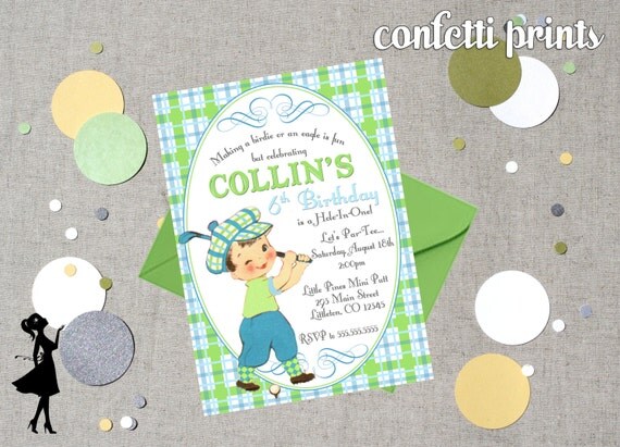 Vintage Golf Birthday Invitation - HOLE IN ONE (Boy) Printable Il_570xn