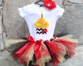 MINNIE MOUSE INSPIRED (Red) Set--Birthday Girl Cupcake Onesie and Tutu Skirt with Free Flower Clip, Newborn,1st, 2nd, 3rd, 4th, 5th Birthday