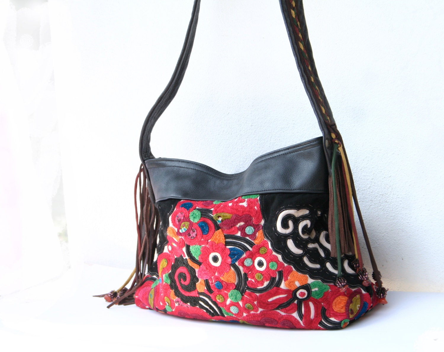 Appliqué Hmong Embroidered Cross-Body Bag Ethnic Boho Hippie Gypsy