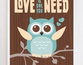 8x10 Owl Wood Teal Wall Art Print