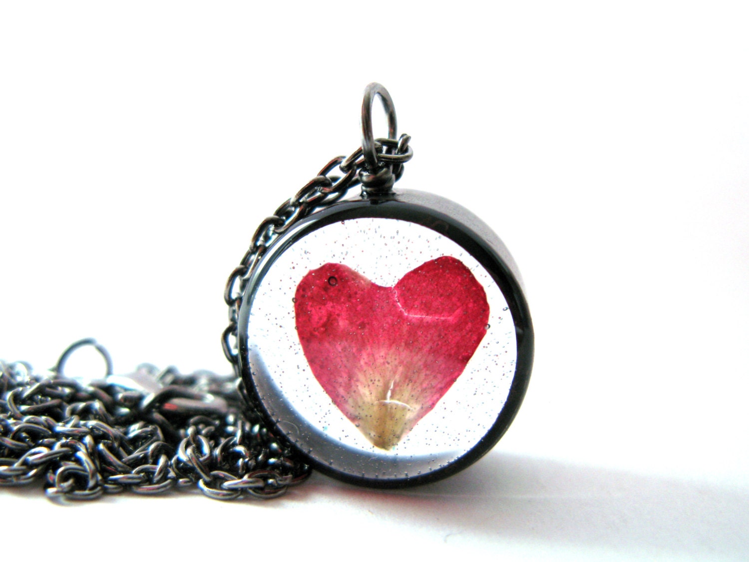 Heart Rose Petal Necklace - Real Rose petal encased in resin - Rose Petal Pendant - Pressed Flower Jewelry - Rose Necklace - Heart Necklace
