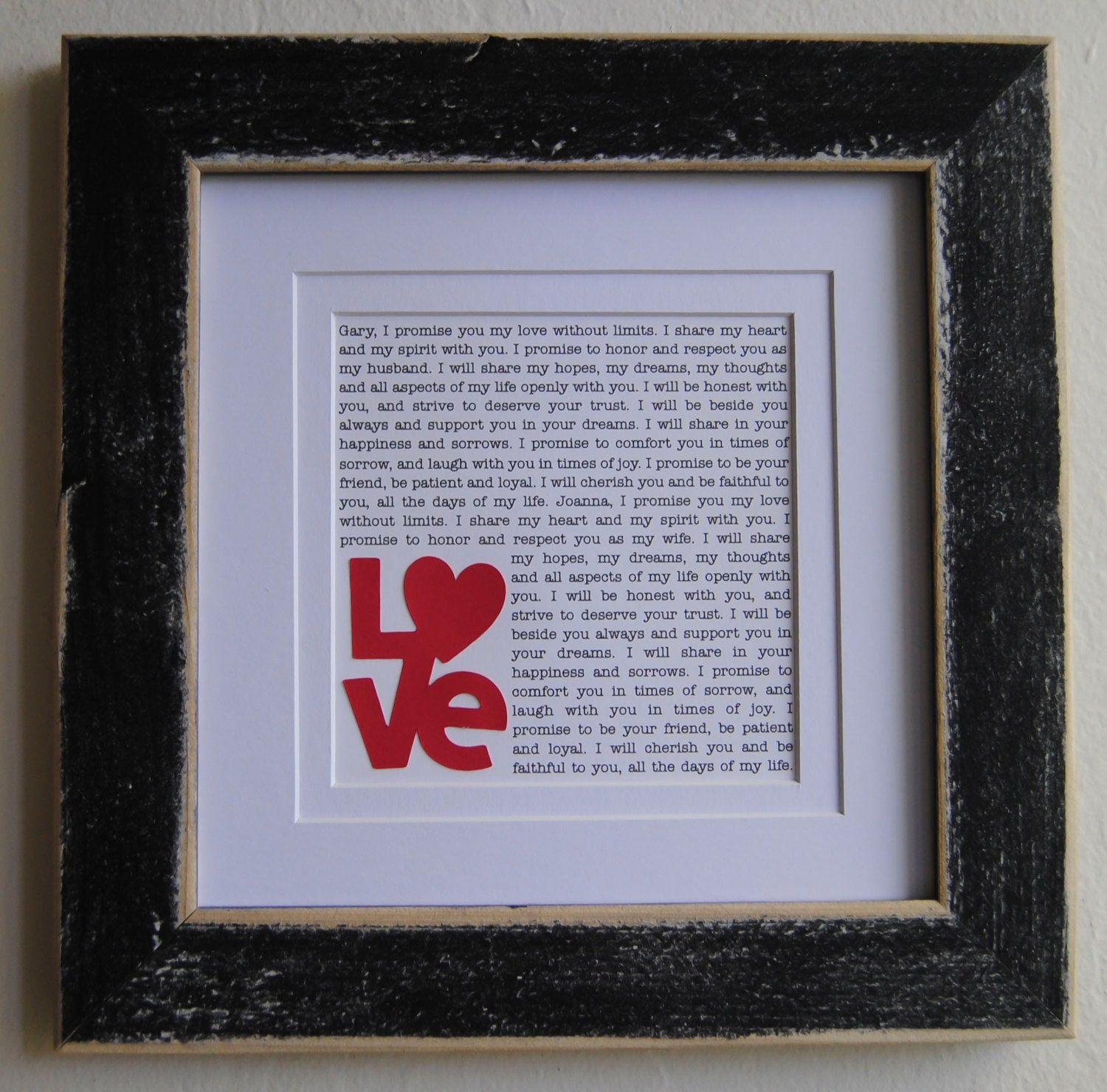 Custom Wedding Gift/ Custom Engagement Gift/ Custom Anniversary Gift/ First Dance Lyrics/ Vows/LOVE Double Matted & FRAMED Print  (8x8)
