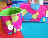 Bright and colorful Tea and coffee cozy, hand design and sewn with fun over sized buttons and beads...custom orders