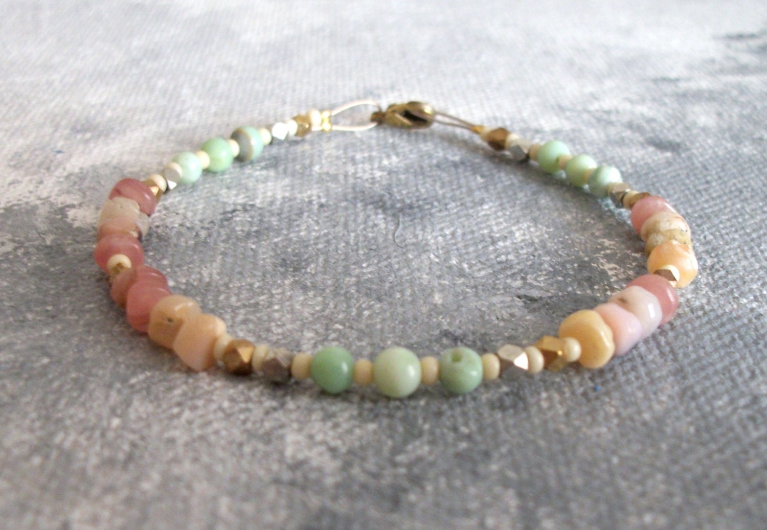 Rose & Mint Opal stone bracelet with Vermeil Gold and Tibetan Silver nuggets