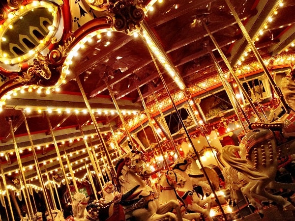 Midnight Carousel, carnival ride photograph, whimsical, fantasy, home decor, 8x10 fine art photo print