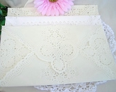 Doily Paper Lace Envelopes, Vintage Inspired, Handmade Shabby Chic Wedding Invitaion Liners, A8 5 x 8.5 Size 50 Piece Set