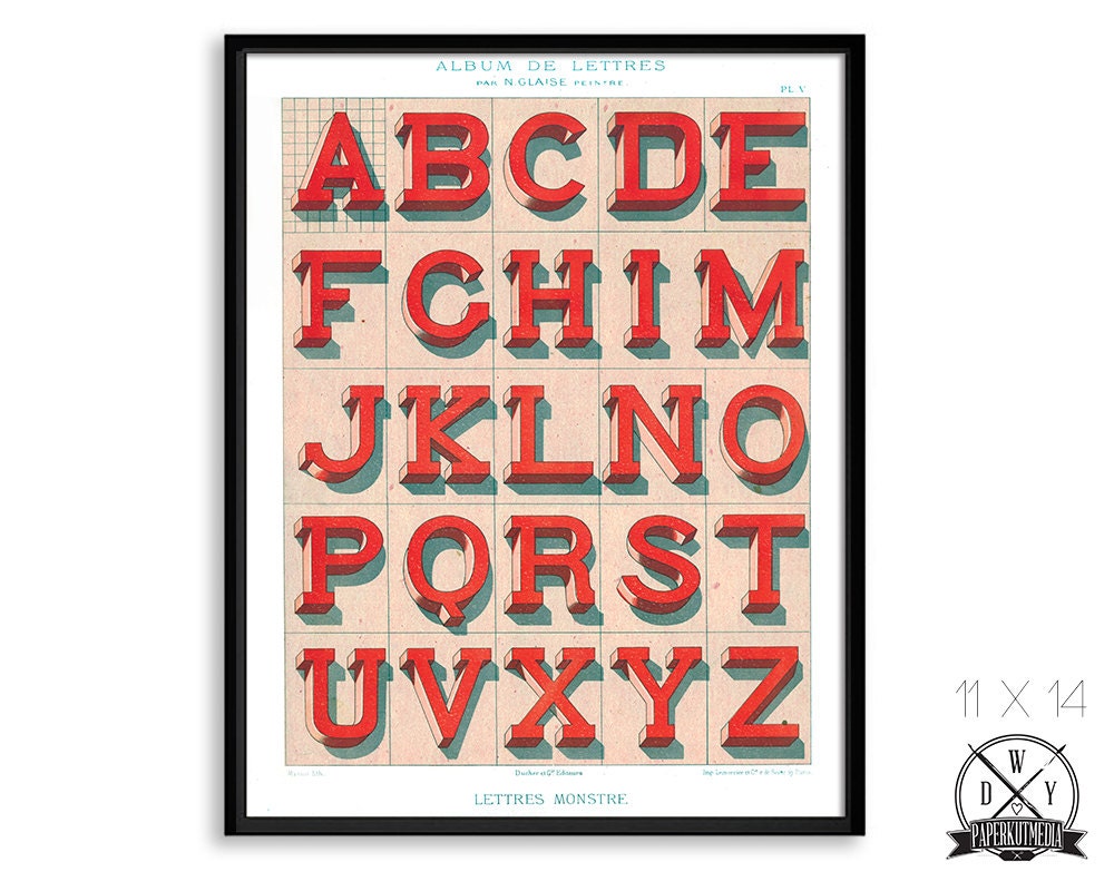 Lettres Monstre, 11X14 Print, Vintage Typographic Print, Art Print and Home Decor Buy 2 get 1 Free