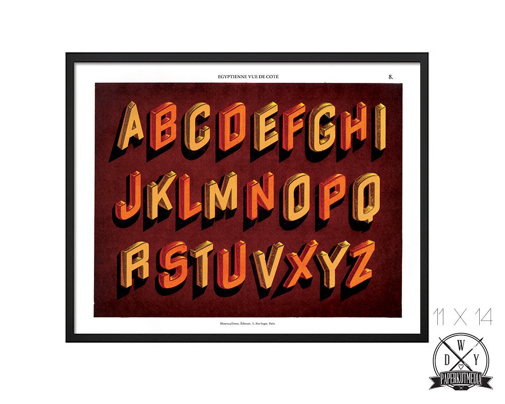 Egyptienne Vue De Cote, 11X14 Print, Vintage Typography Print, Art Print and Home Decor Buy 2 get 1 Free
