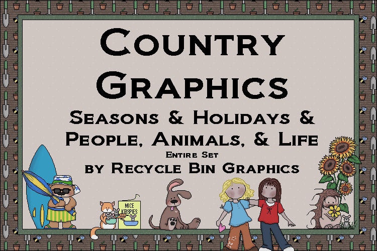 Country Graphics Art Set - People, Animals, & Life Plus Seasons and Holidays - Recycle Bin Graphics  Digital Download