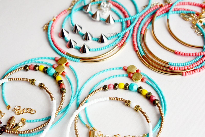 mint gold bar bracelet - minimalist jewelry - friendship bracelet (B014)