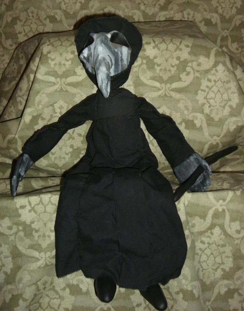 Plague Doctor Doll Black Death Bird Mask macabre strange sculpture gothic  lowbrow victorian poppet black  steampunk halloween primitive