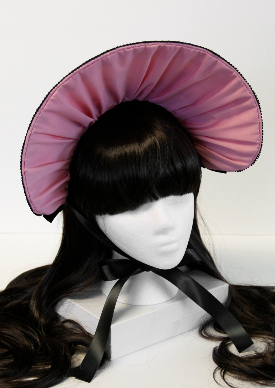 Pink and Black Gothic and Lolita Bonnet Made to Order - As Seen Worn by Mary Nine